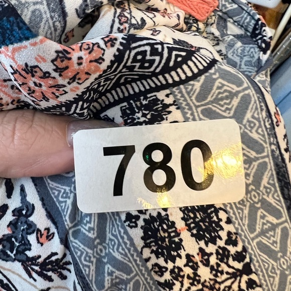 XHILARATION OPEN FRONT CARDIGAN TOP OVERSIZED COVER UP LACE PRINT PINK BLUE EUC - Picture 4 of 11